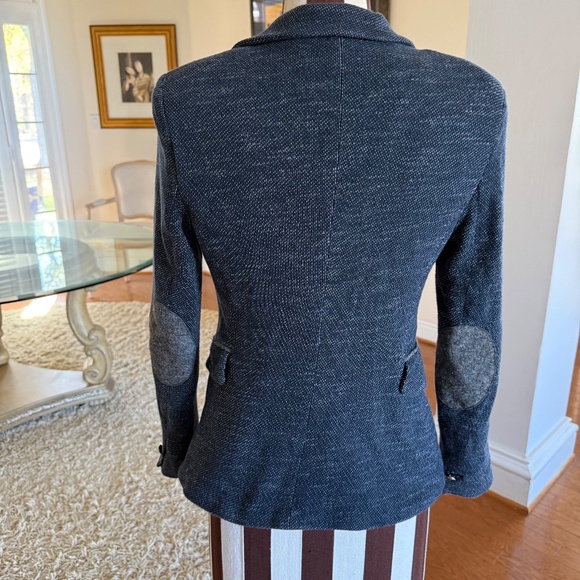 Zara Knit Textured Navy Blazer Star Lining Gray Elbow Patches Size Medium Womens - Picture 3 of 13